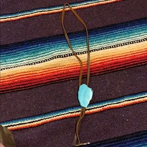 Leather and turquoise slab bolo necklace